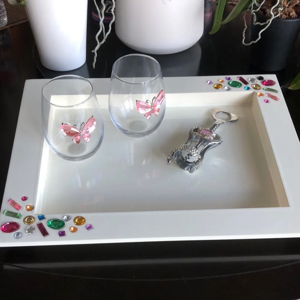 Z Gallerie Tray💖Decorative Gem-Embellished White Tray! For serving or your lap!